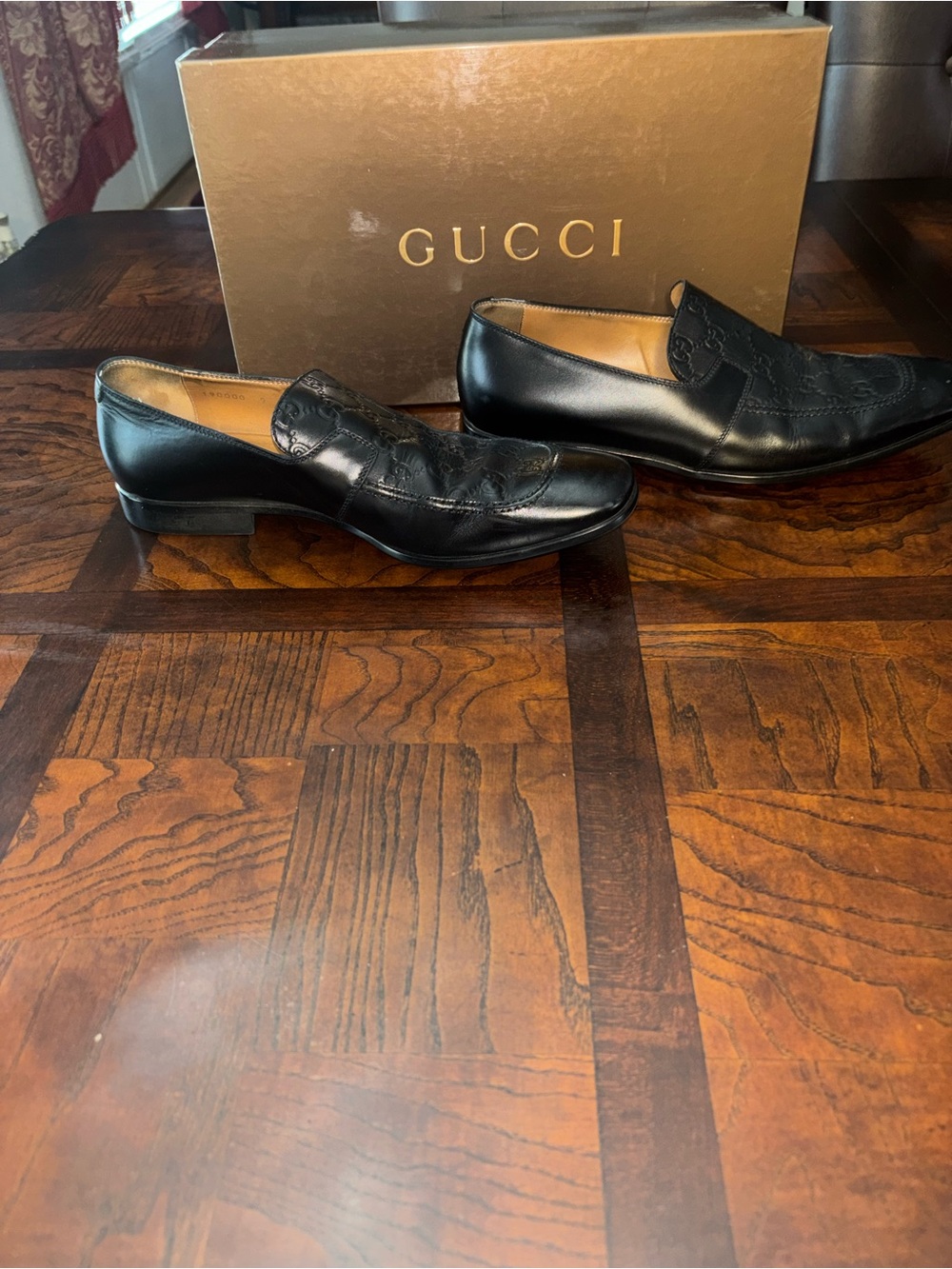 Gucci Black Embossed GG Leather Slip-Ons - Picture 4 of 13